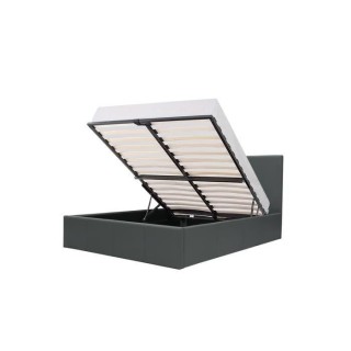 MARTIN Lit coffre adulte - Simili gris - Sommier inclus - 160 x 200 cm