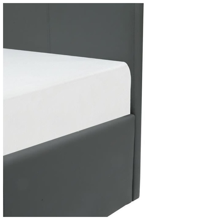 MARTIN Lit coffre adulte - Simili gris - Sommier inclus - 160 x 200 cm