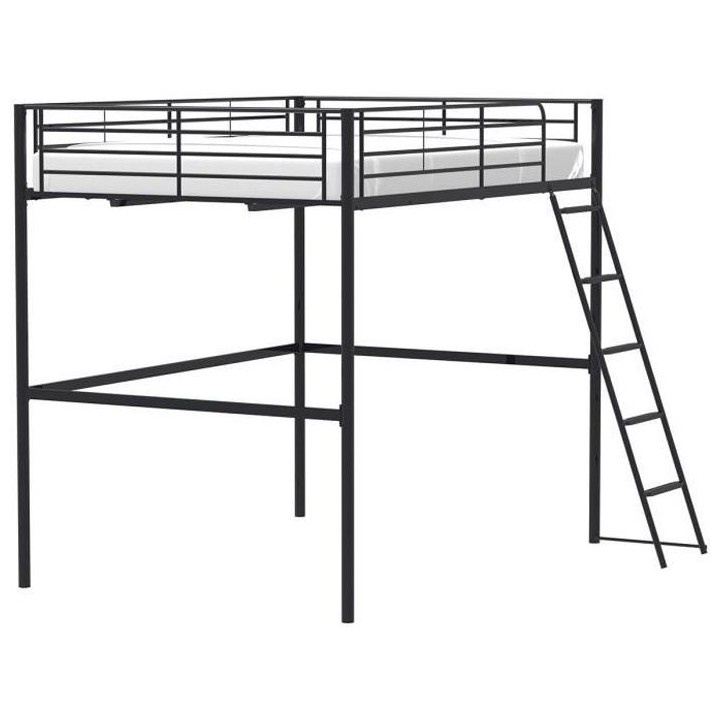 Lit mezzanine en métal - Noir - Sommier inclus - 140 x 200 cm - ELIOT