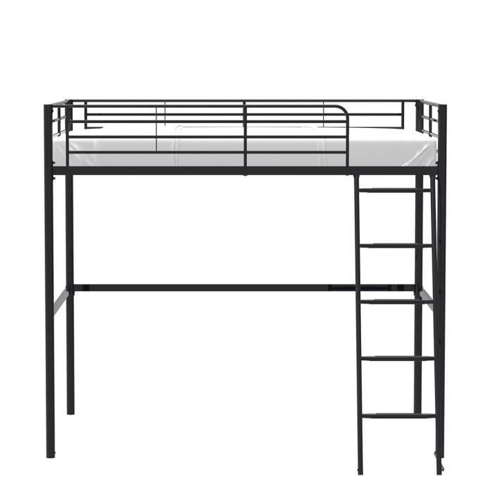 Lit mezzanine en métal - Noir - Sommier inclus - 140 x 200 cm - ELIOT