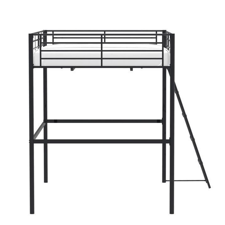 Lit mezzanine en métal - Noir - Sommier inclus - 140 x 200 cm - ELIOT