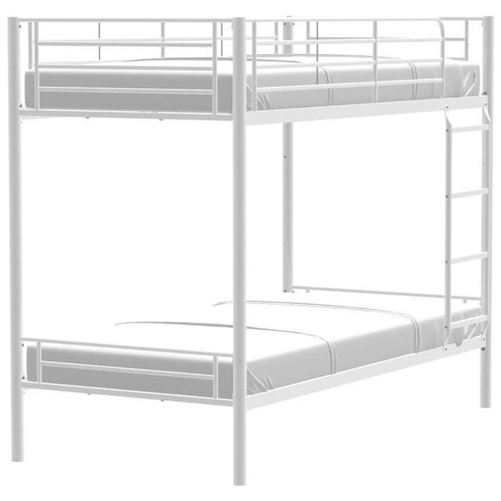 Lits superposés séparables en métal - Blanc - Sommiers inclus - 2 x