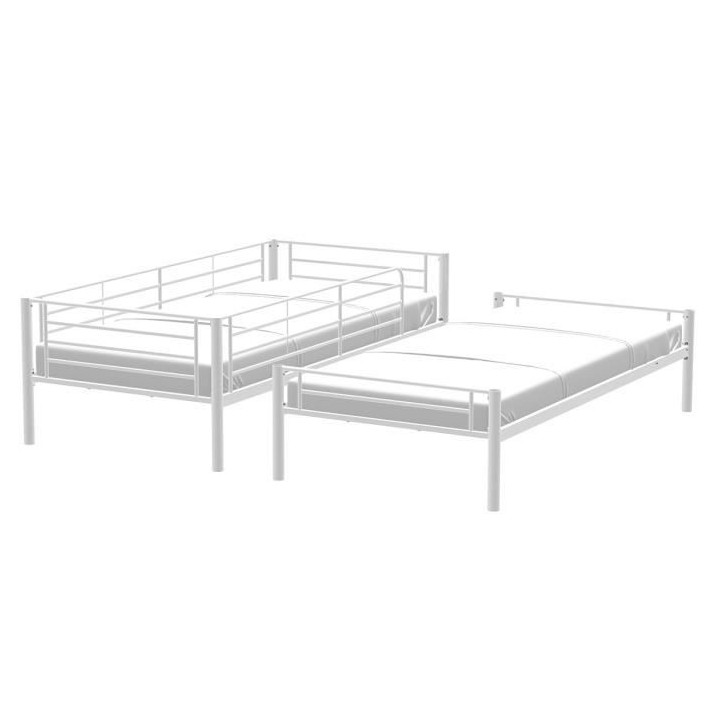 Lits superposés séparables en métal - Blanc - Sommiers inclus - 2 x