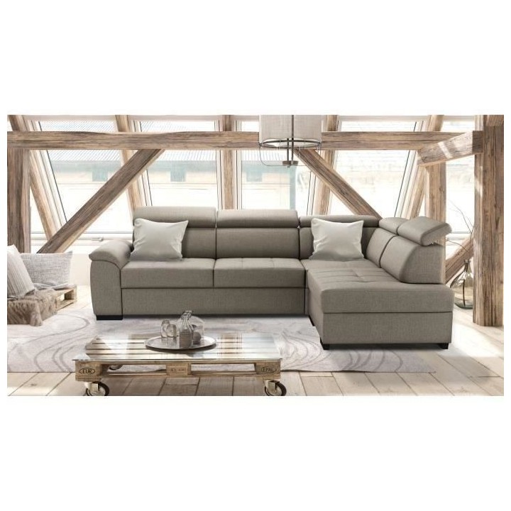 Canapé angle réversible panoramique 4 places KYLIAN- Tissu Beige - L