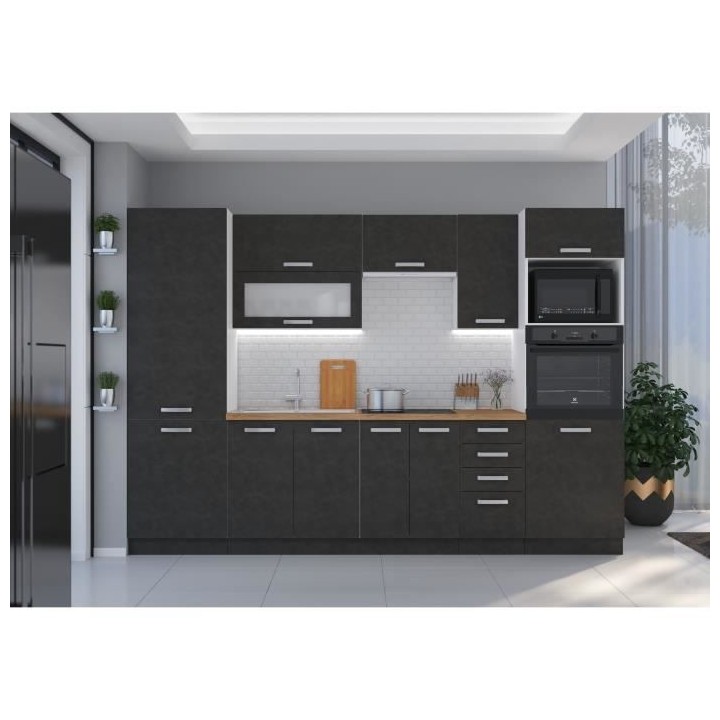 Cuisine complete L 300 cm - Décor gris - LASSEN