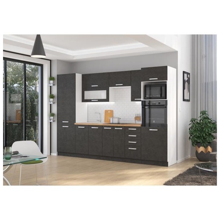 Cuisine complete L 300 cm - Décor gris - LASSEN