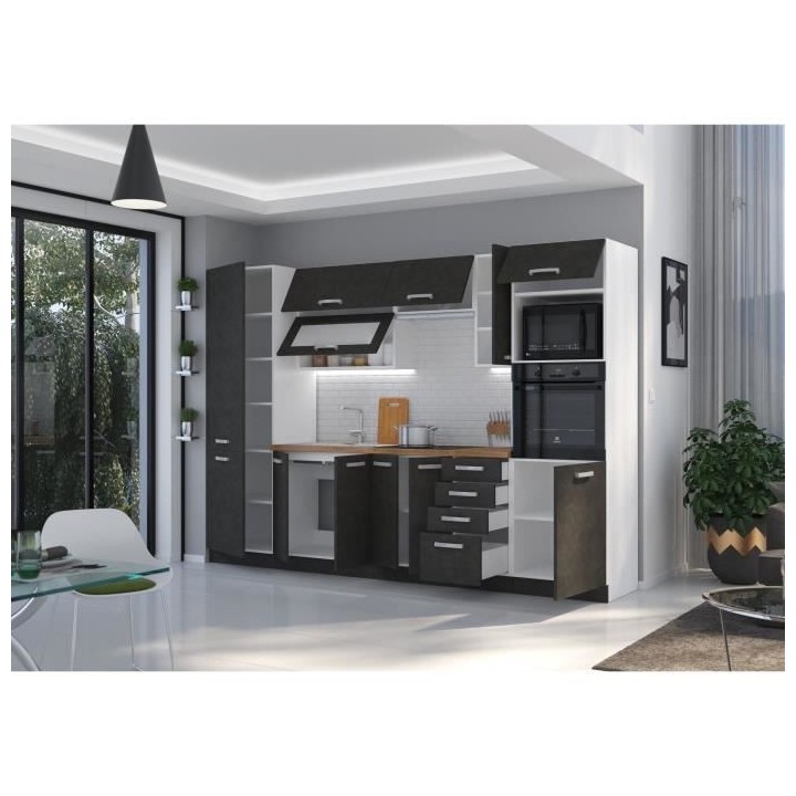 Cuisine complete L 300 cm - Décor gris - LASSEN