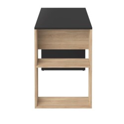 Bureau droit YALE - Noir et chene naturel - 2 niches + 1 étagere - L 113,9 x P 50 x H 75,5 cm - TEMAHOME