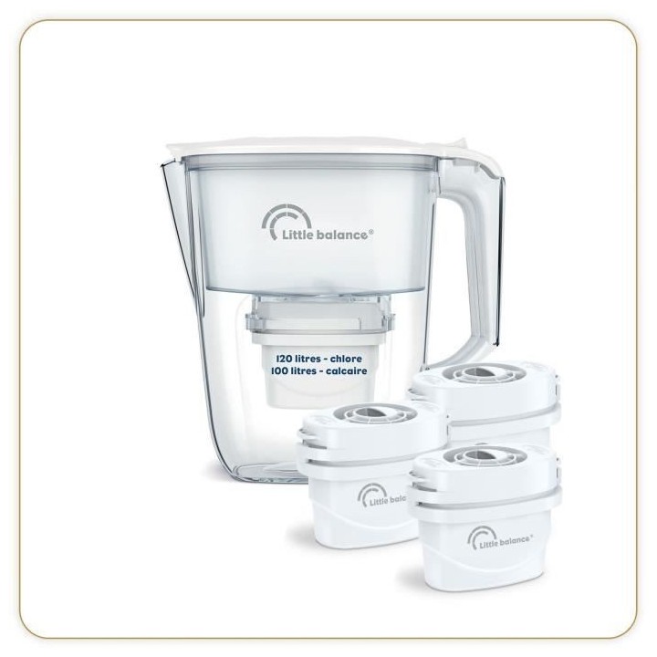 Carafe Filtrante Claire + 3 cartouches LITTLE BALANCE - 8592 - Réduit