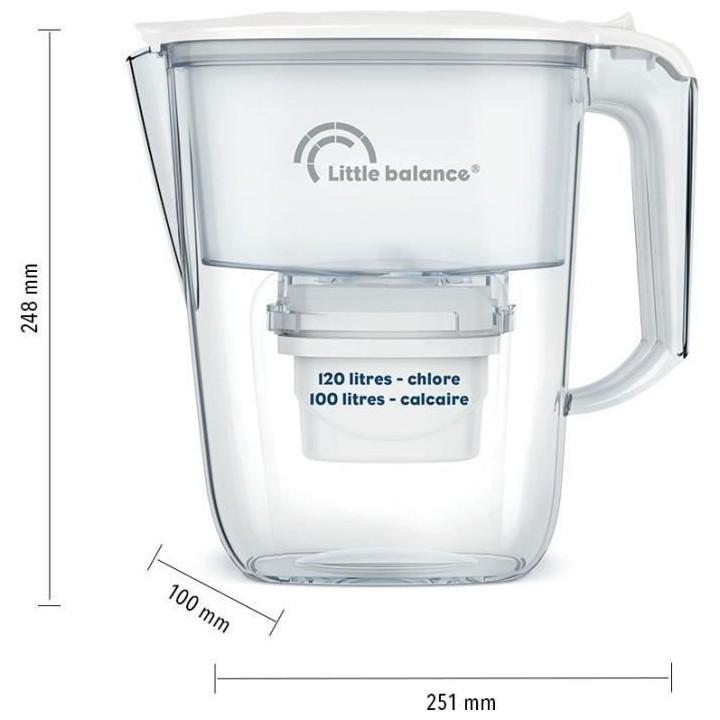 Carafe Filtrante Claire + 3 cartouches LITTLE BALANCE - 8592 - Réduit