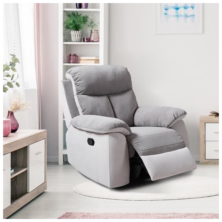 Fauteuil relax manuel - BELEM - Tissu Gris clair et Gris foncé - L 97
