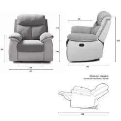 Fauteuil relax manuel - BELEM - Tissu Gris clair et Gris foncé - L 97 x P 94 x H 101 cm