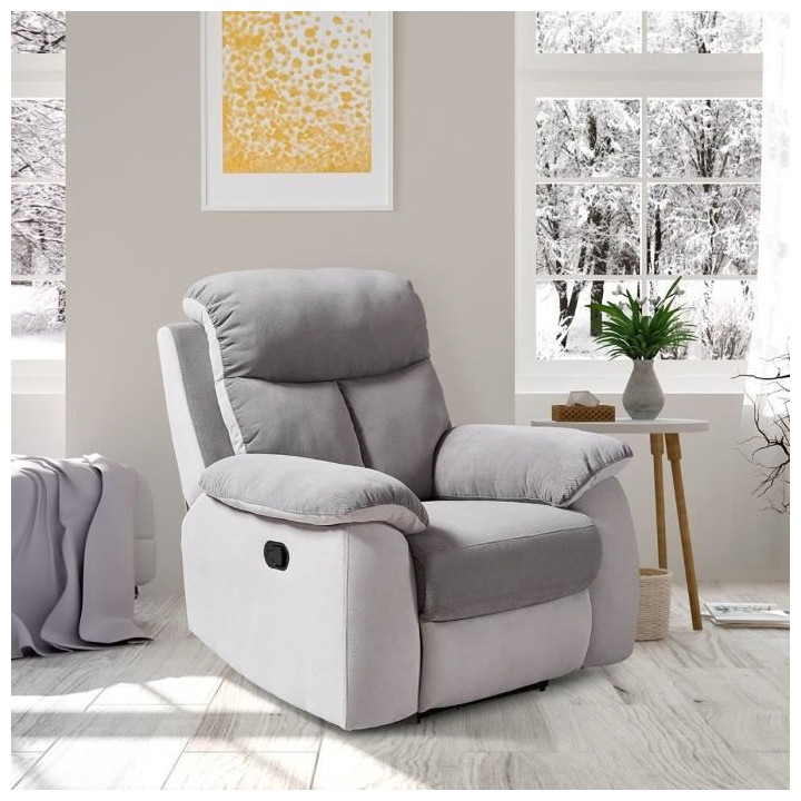 Fauteuil relax manuel - BELEM - Tissu Gris clair et Gris foncé - L 97