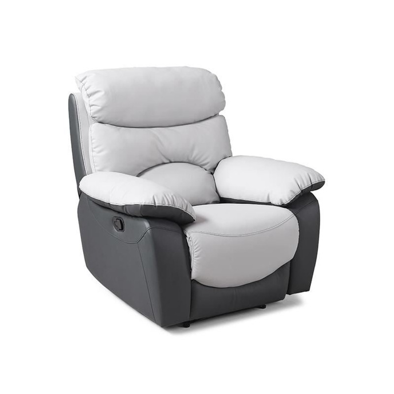 Fauteuil relax manuel - Simili Gris clair et Gris foncé - L 99 x P 92 x H 107 cm - SOBRAL