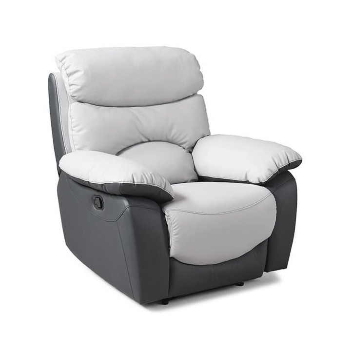 Fauteuil relax manuel - Simili Gris clair et Gris foncé - L 99 x P 92