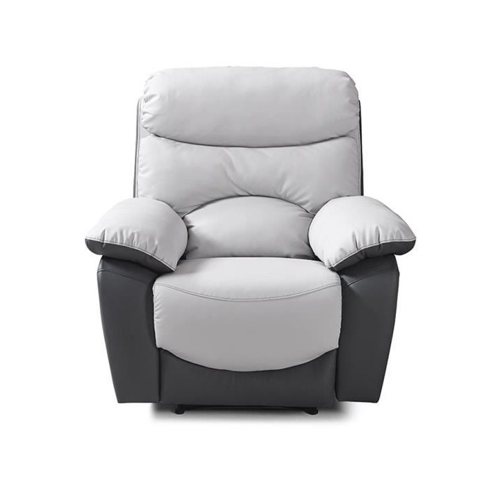 Fauteuil relax manuel - Simili Gris clair et Gris foncé - L 99 x P 92