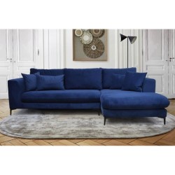 Canapé d'angle fixe droit 5 places MARLEY - Tissu bleu marine - L 266 x P 165 x H 84 cm - Made in France - HEXAGONE