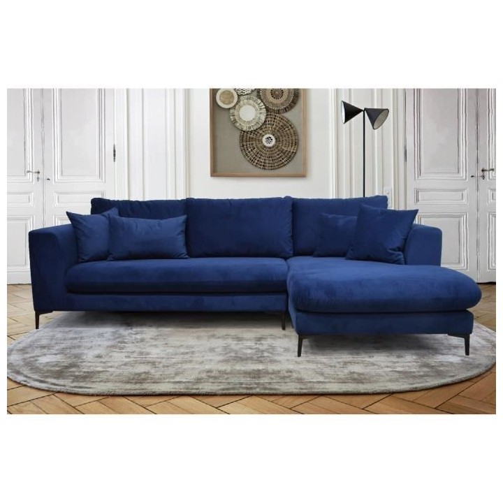 Canapé d'angle fixe droit 5 places MARLEY - Tissu bleu marine - L 266