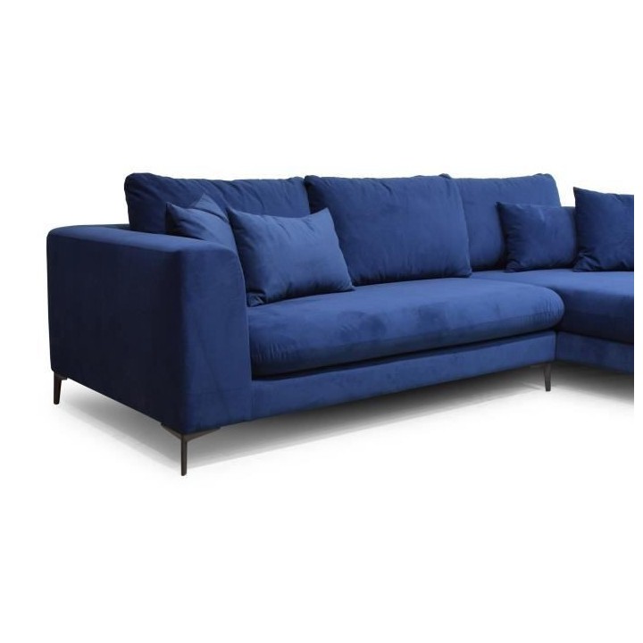 Canapé d'angle fixe droit 5 places MARLEY - Tissu bleu marine - L 266