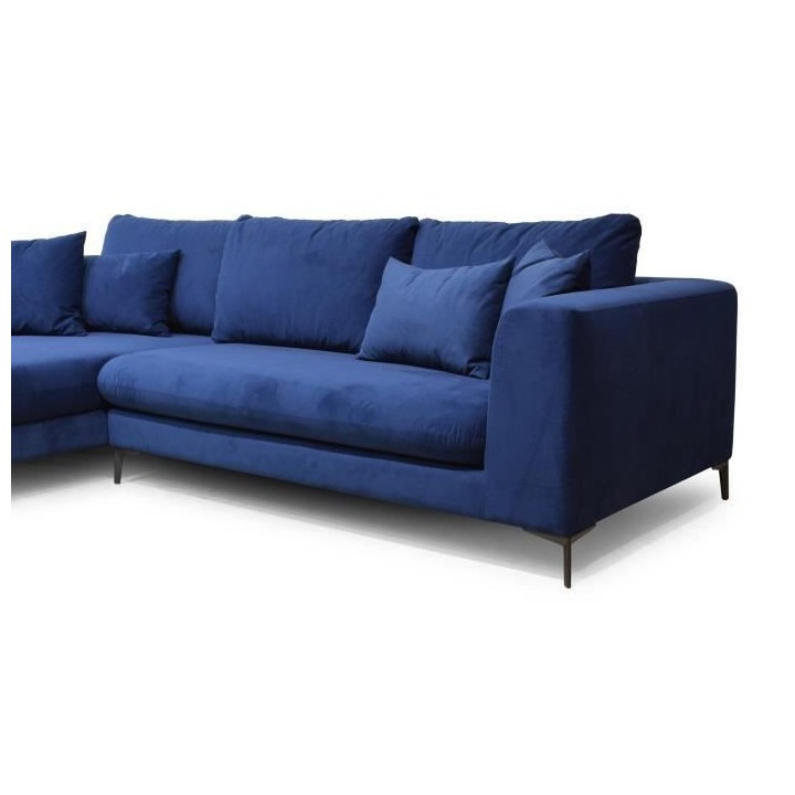 Canapé d'angle fixe gauche 5 places MARLEY - Tissu bleu - L 266 x P 1