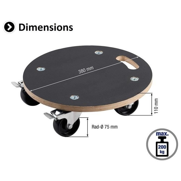 MEISTER Chariot de manutention a roulettes 380 mm 200 kg