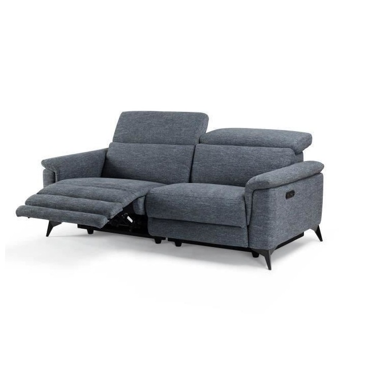 Canapé 3 places avec 2 relax electrique - Tissu bleu clair - L 208 x
