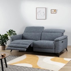 Canapé 3 places avec 2 relax electrique - Tissu bleu clair - L 208 x P 108 x H x 79 cm - MELBOURNE