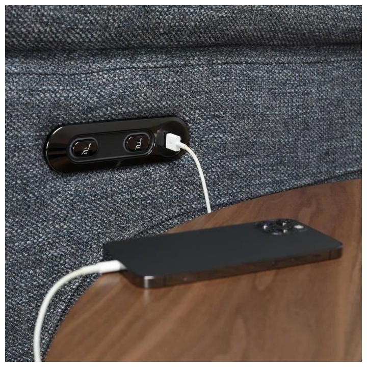 Canapé 3 places avec 2 relax electrique - Tissu bleu clair - L 208 x