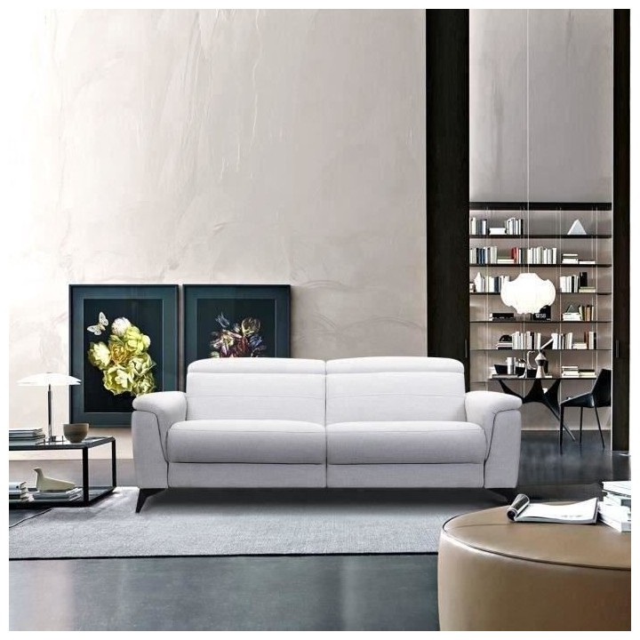 Canapé 3 places avec 2 relax électrique - Tissu gris clair - L 208 x