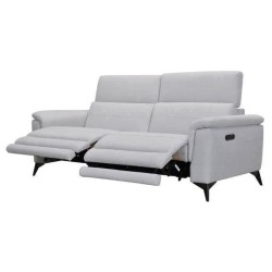 Canapé 3 places avec 2 relax électrique - Tissu gris clair - L 208 x P 108 x H x 79 cm - MELBOURNE