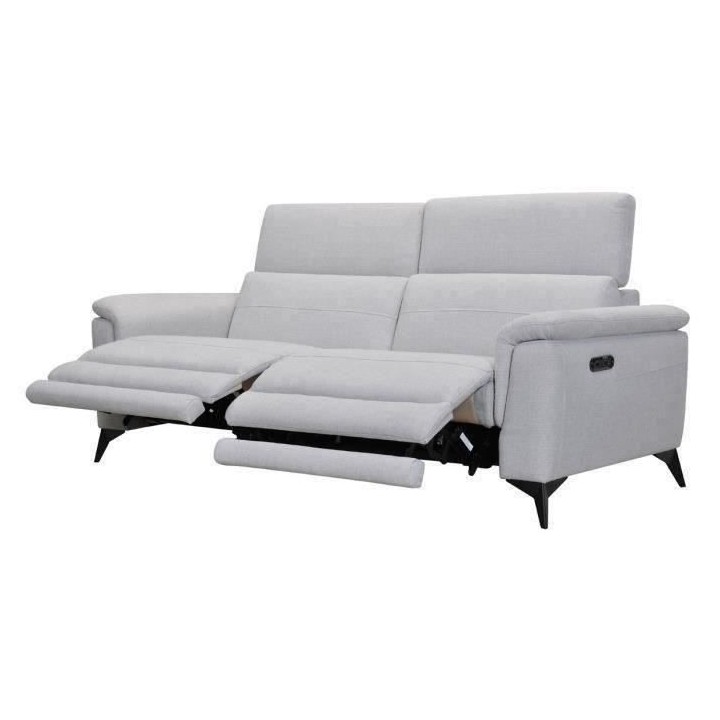 Canapé 3 places avec 2 relax électrique - Tissu gris clair - L 208 x