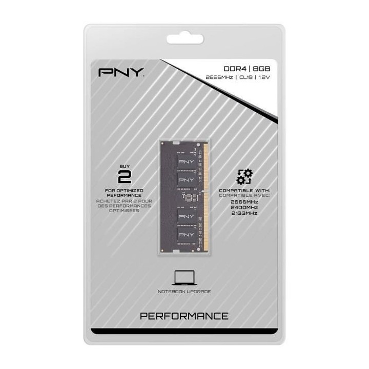 Mémoire RAM - PNY - SODIMM DDR4 2666MHz 1x8GB - (MN8GSD42666)