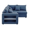 Canapé d'angle a droite convertible + Coffre de rangement + 4 coussins - Tissu Bleu - OWENS - L 250 x P 163 x H 88 cm