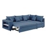 Canapé d'angle a droite convertible + Coffre de rangement + 4 coussins - Tissu Bleu - OWENS - L 250 x P 163 x H 88 cm