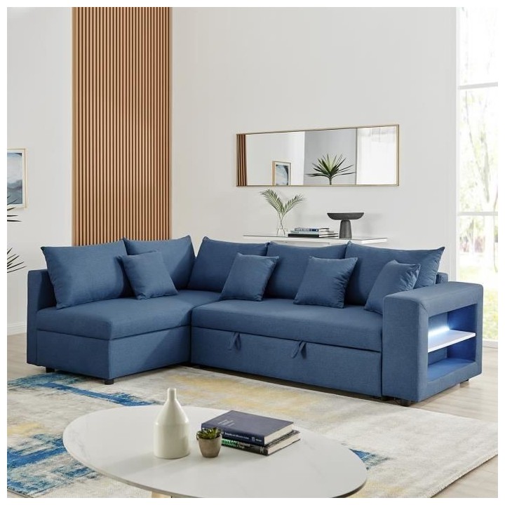 Canapé d'angle a gauche convertible + coffre de rangement + 4 coussin