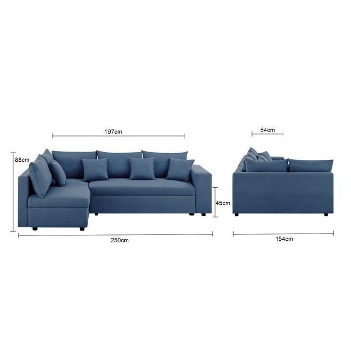 Canapé d'angle a gauche convertible + coffre de rangement + 4 coussin
