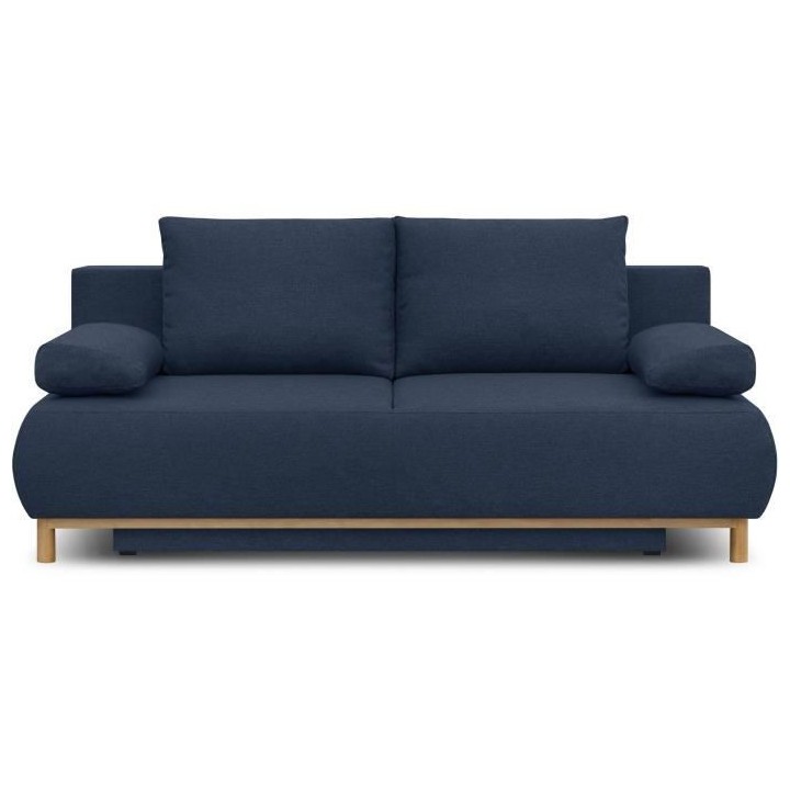 Banquette convertible 3 places MIKA - Tissu bleu foncé - Coffre de ra