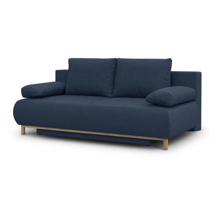 Banquette convertible 3 places MIKA - Tissu bleu foncé - Coffre de ra