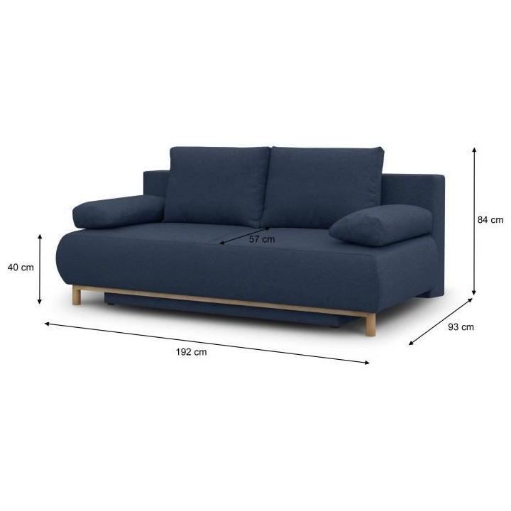 Banquette convertible 3 places MIKA - Tissu bleu foncé - Coffre de ra