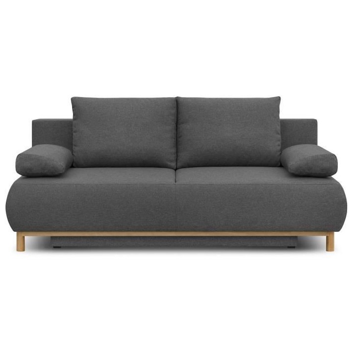 Banquette convertible 3 places MIKA - Tissu gris - Coffre de rangement