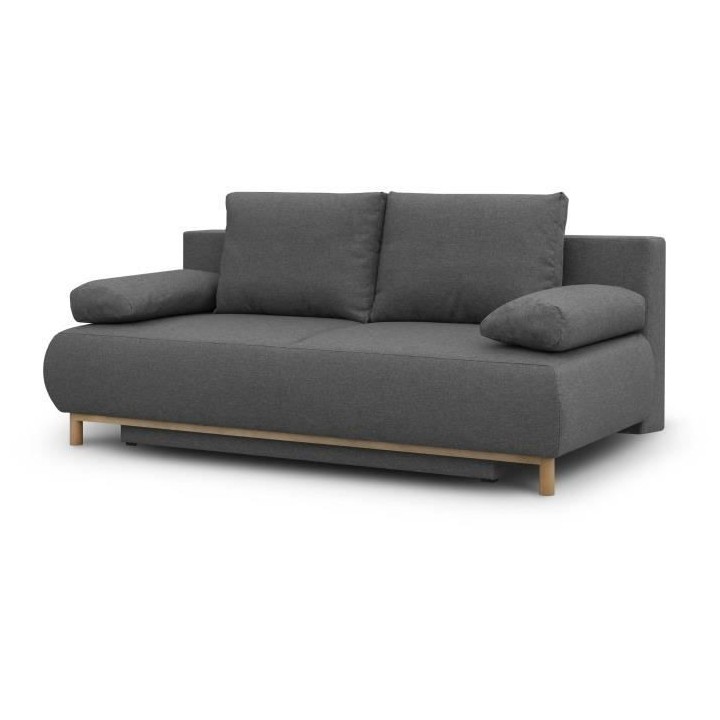 Banquette convertible 3 places MIKA - Tissu gris - Coffre de rangement