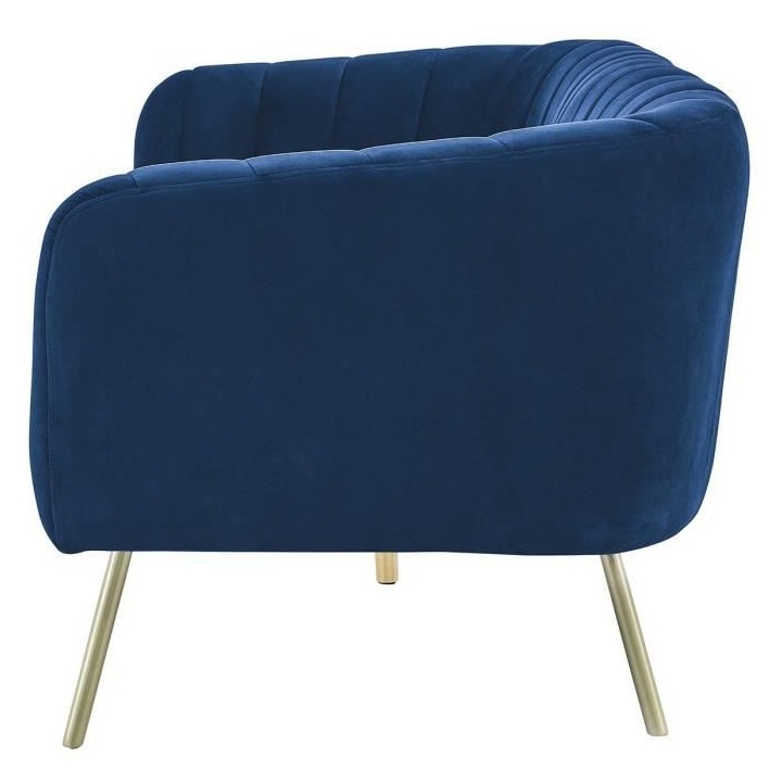 MATHIS Canapé rétro 3 places - Velours Bleu et structure bois massif