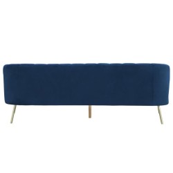 MATHIS Canapé rétro 3 places - Velours Bleu et structure bois massif - L 207 x P 87 x H 77 cm