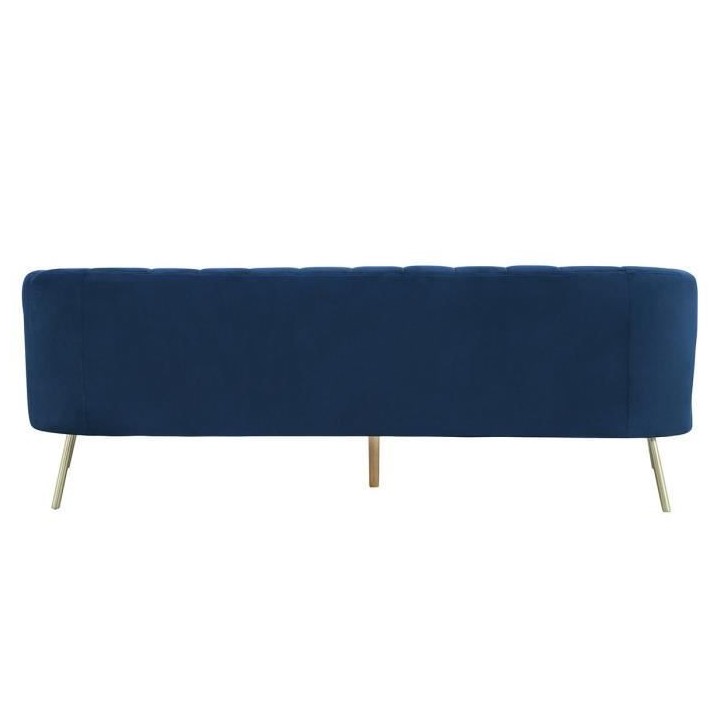 MATHIS Canapé rétro 3 places - Velours Bleu et structure bois massif