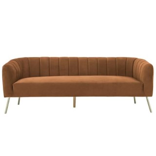 MATHIS Canapé rétro 3 places - Velours Terra cotta et structure bois
