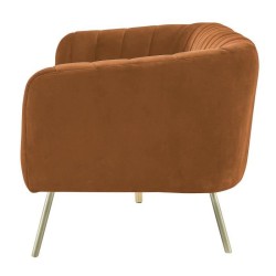 MATHIS Canapé rétro 3 places - Velours Terra cotta et structure bois massif - L 207 x P 87 x H 77 cm