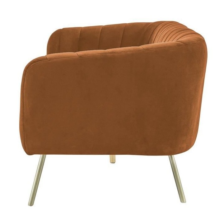 MATHIS Canapé rétro 3 places - Velours Terra cotta et structure bois