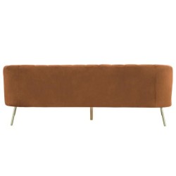 MATHIS Canapé rétro 3 places - Velours Terra cotta et structure bois massif - L 207 x P 87 x H 77 cm