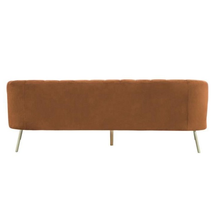 MATHIS Canapé rétro 3 places - Velours Terra cotta et structure bois