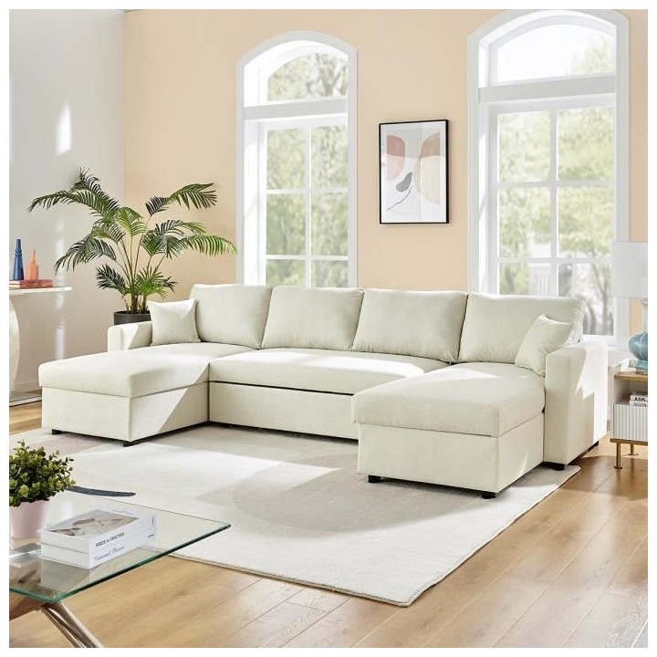 Canapé d'angle convertible panoramique + 2 coffres de rangement + 2 c